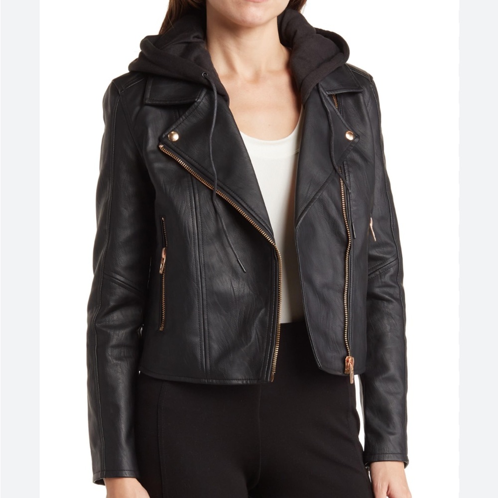 [NWOT] Blank NYC // Faux Leather Hooded Crop Moto Jacket In Meant To Be Size: 3X